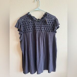 LOFT Charcoal Blue Eyelet Top